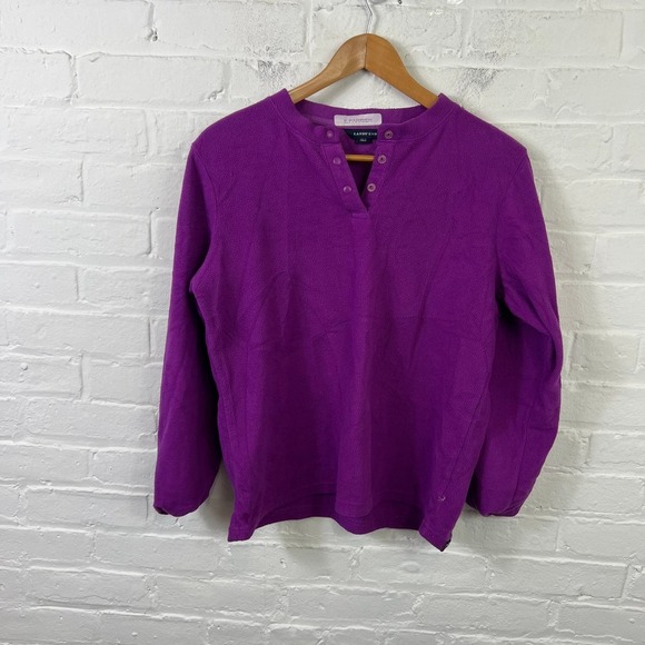 Lands' End Tops - Lands' End Women's Henley Neck Pullover Sweatshirt Long Sleeve Pink Size M